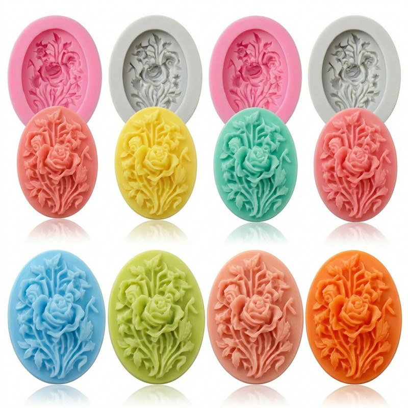 Soap Making Kits - 4 Silicone mold with flower shape，Easy-to-demold